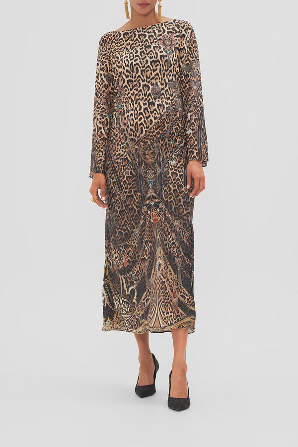Cheetah print long sleeve dress perfect for events.