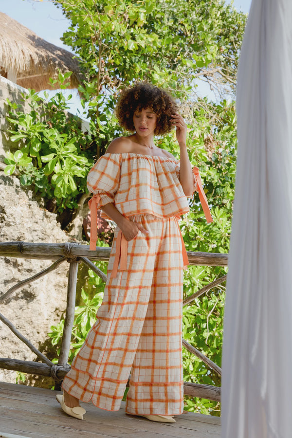 Odet Le Soleil Linen Pant - Mandarine Gingham