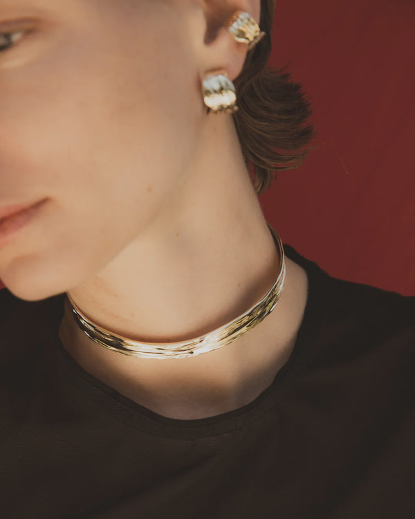 F+H Studios Oyster Shell Neck Collar - Brass + 18K Gold Plating