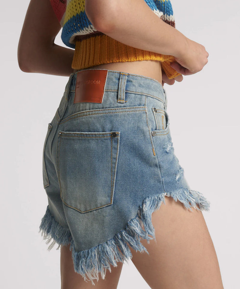 One Teaspoon Mid Waist Outlaws Denim Short - Blue Malt