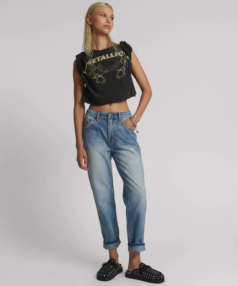 One Teaspoon High Waist Slims Cropped Jeans - Blue Summer