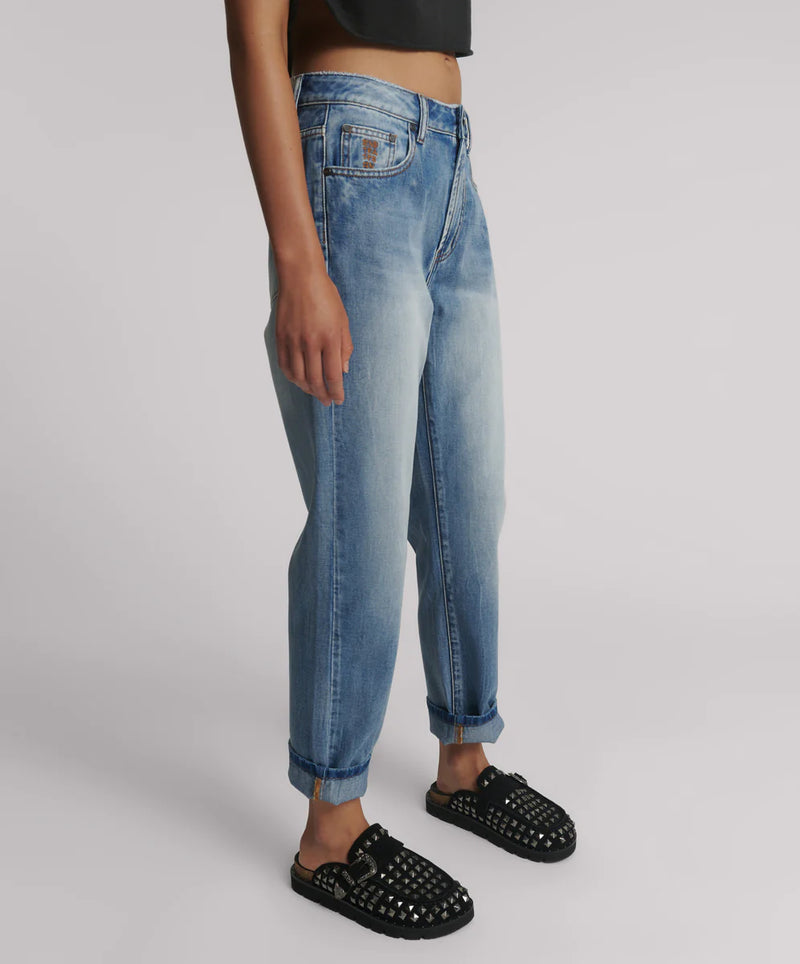 One Teaspoon High Waist Slims Cropped Jeans - Blue Summer