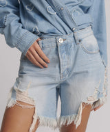 One Teaspoon Blue Heart Frankies Low Waist Long Length Denim Short