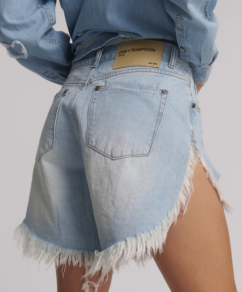 One Teaspoon Blue Heart Frankies Low Waist Long Length Denim Short