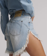 One Teaspoon Blue Heart Frankies Low Waist Long Length Denim Short