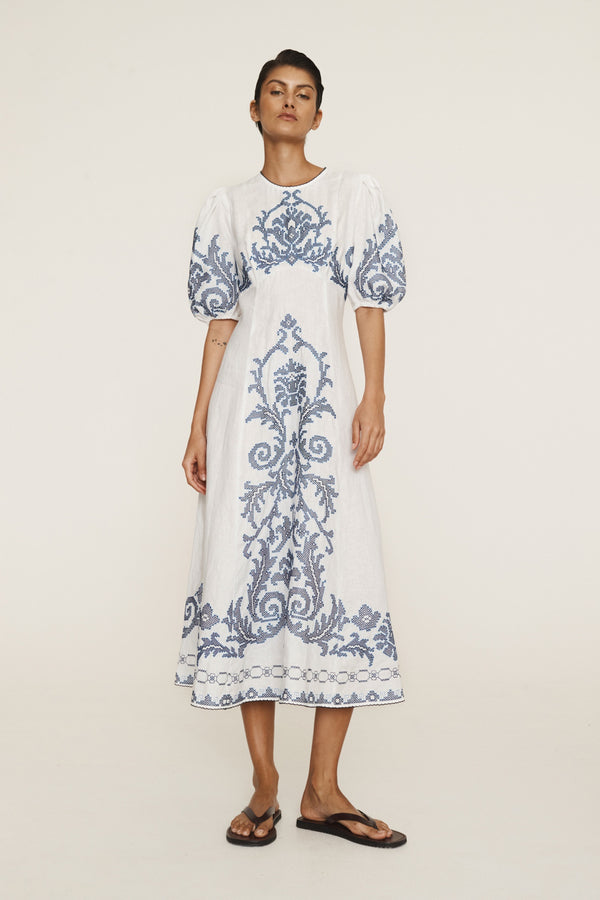 ALEMAIS Hazel Embroidered Midi Dress