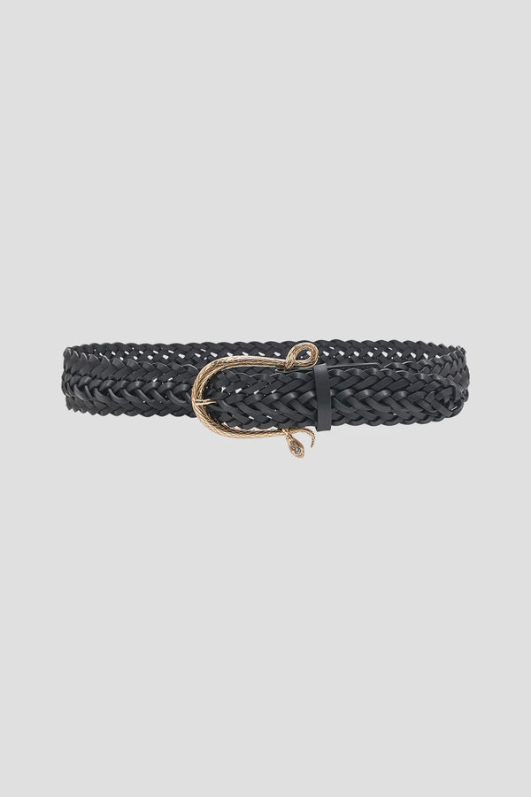 Camilla Snake Buckle Belt - Solid Black
