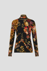 Black floral jersey long sleeve top.
