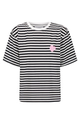 cartel & willow Pink Heart Tee - B&W Stripe/Pink