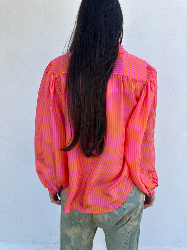 Mes Demoiselles Hor Blouse - Orange/Pink Stripe