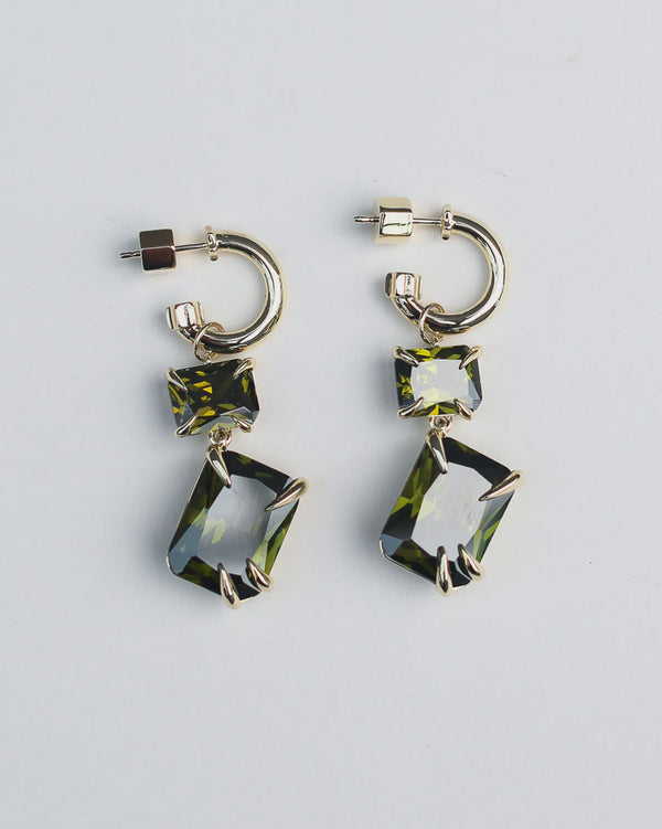 F+H Studios Claw Double Drop Earrings - Brass + 18K Gold Plating + Peridot