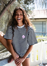 cartel & willow Pink Heart Tee - B&W Stripe/Pink