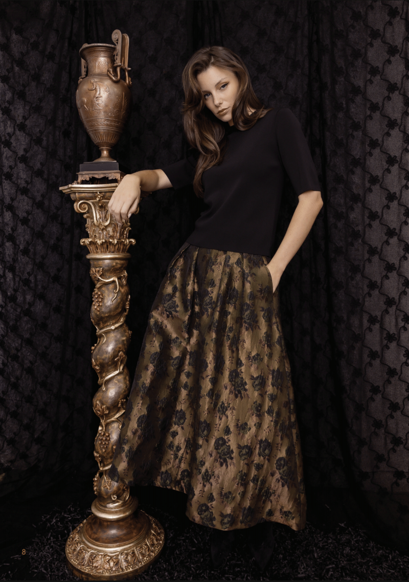 M.A. Dainty Parted Skirt - Rich Brocade