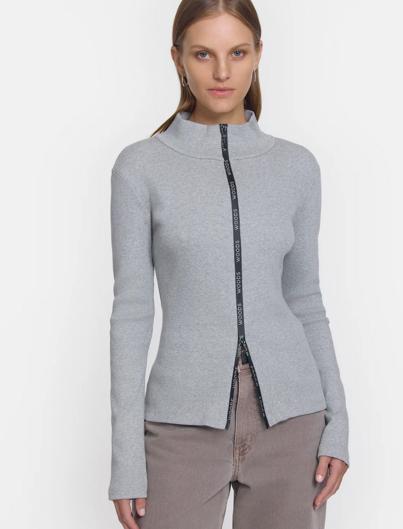 VIKTORIA & WOODS Woods Rib Zip Top - Grey Marl