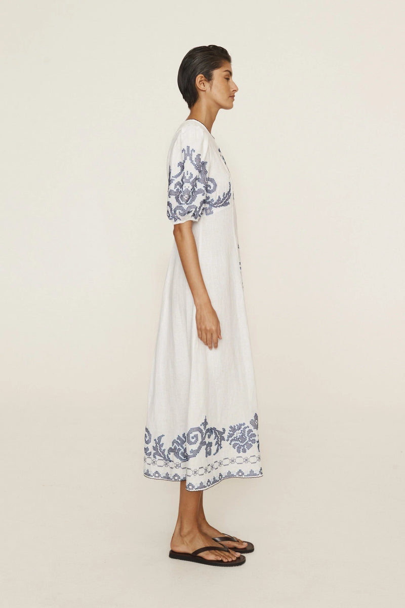 ALEMAIS Hazel Embroidered Midi Dress