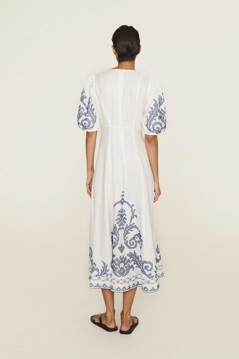 ALEMAIS Hazel Embroidered Midi Dress