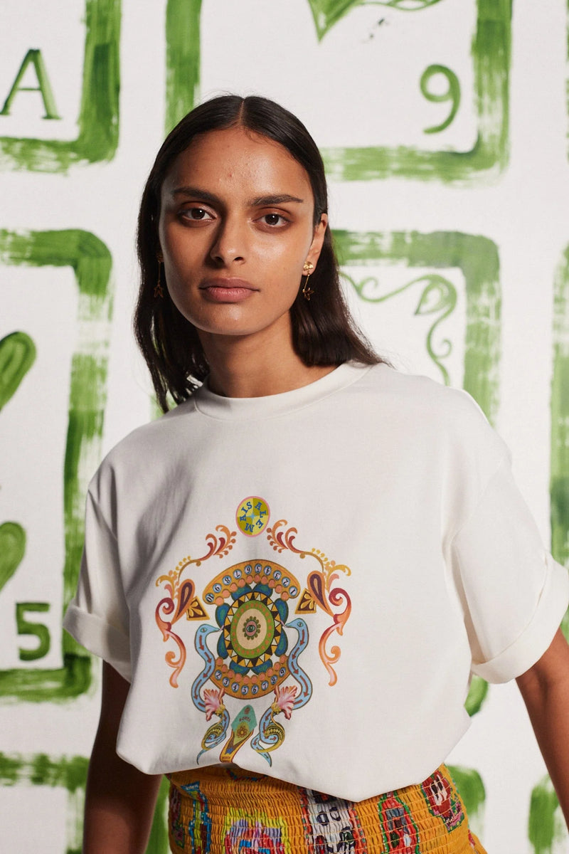 Graphic white t-shirt made by Australian fashion label Alemais.