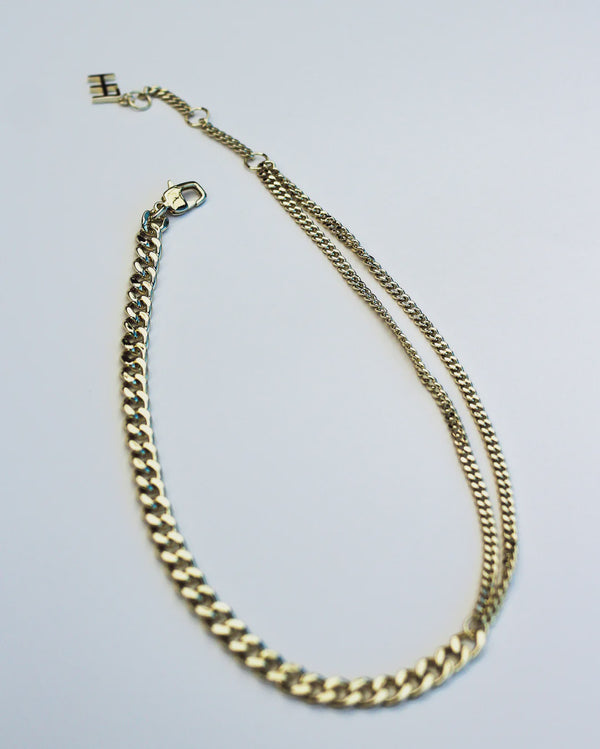 F+H Studios Amplify Double Curb Chain Choker - Brass + 18K Gold