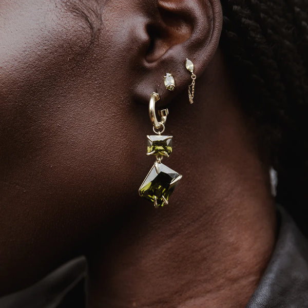 F+H Studios Claw Double Drop Earrings - Brass + 18K Gold Plating + Peridot